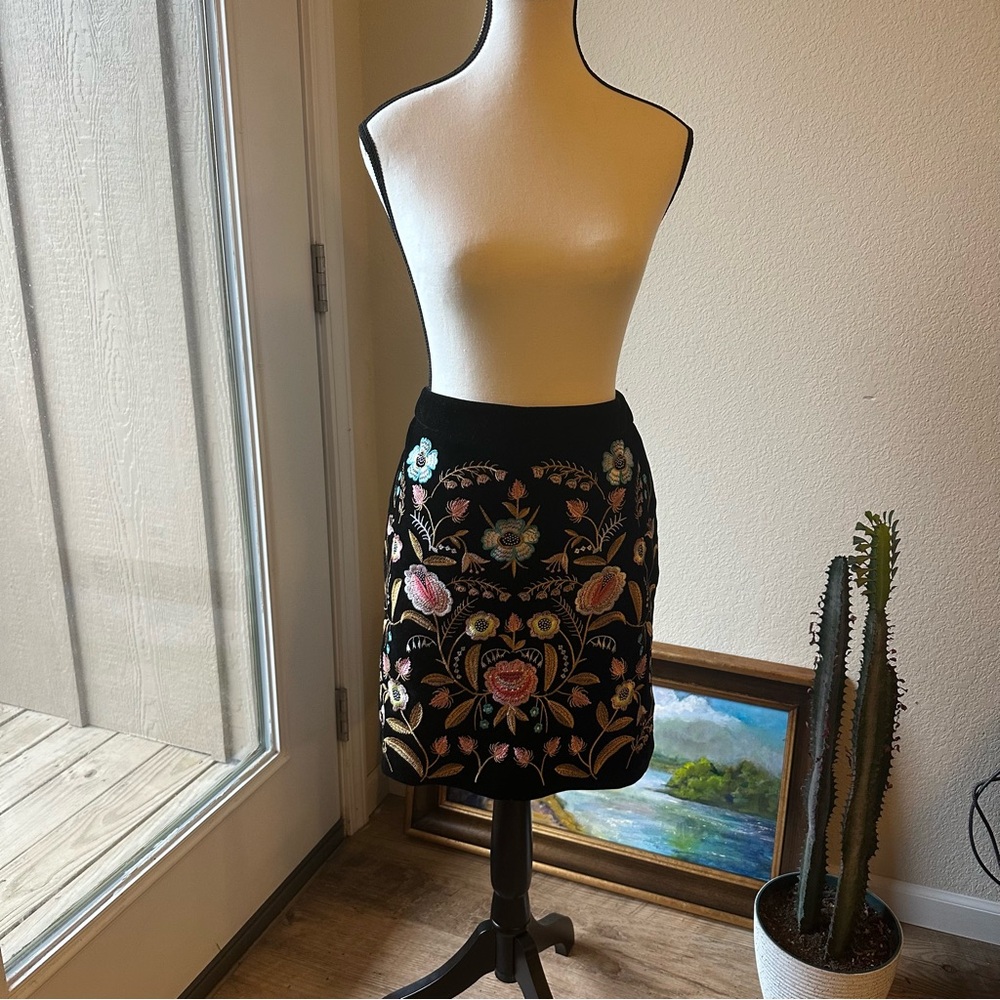 Lucy Paris Black Mini Skirt with Colorful Embroidery